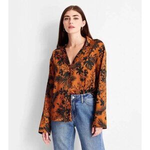 Future Collective Kahlana Barfield Brown Blouse‎ Black Brown  Palm S Satin